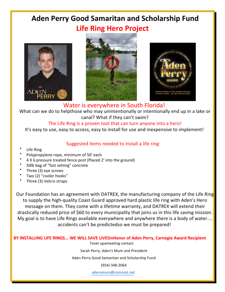 Save a Life. Support The Aden Perry Hero Life Ring Initiative. - The ...
